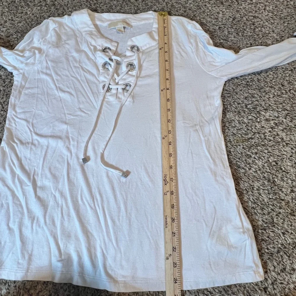 Michael Kors Womens White Lace Up Bell Sleeve Top Petite Large‎ Cotton Modal